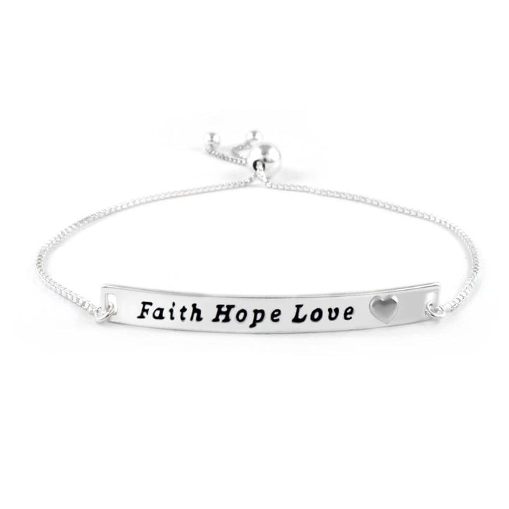 Italian Sterling Silver Adjustable Faith Hope Love Bracelet 9 Inch 925 Stamped Image 1