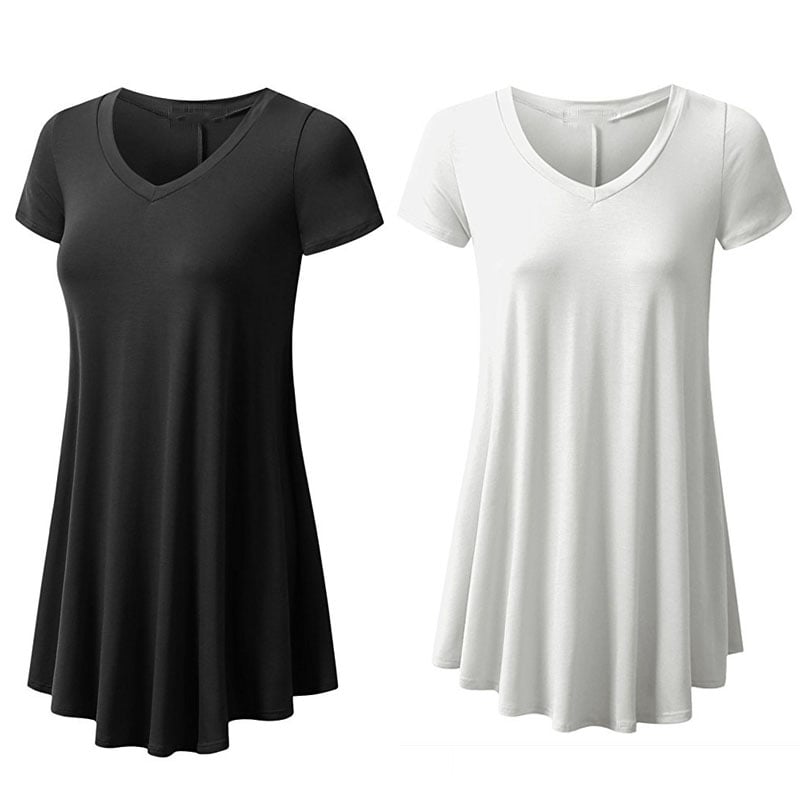 V  Neck Cotton Tunic Dress Image 1