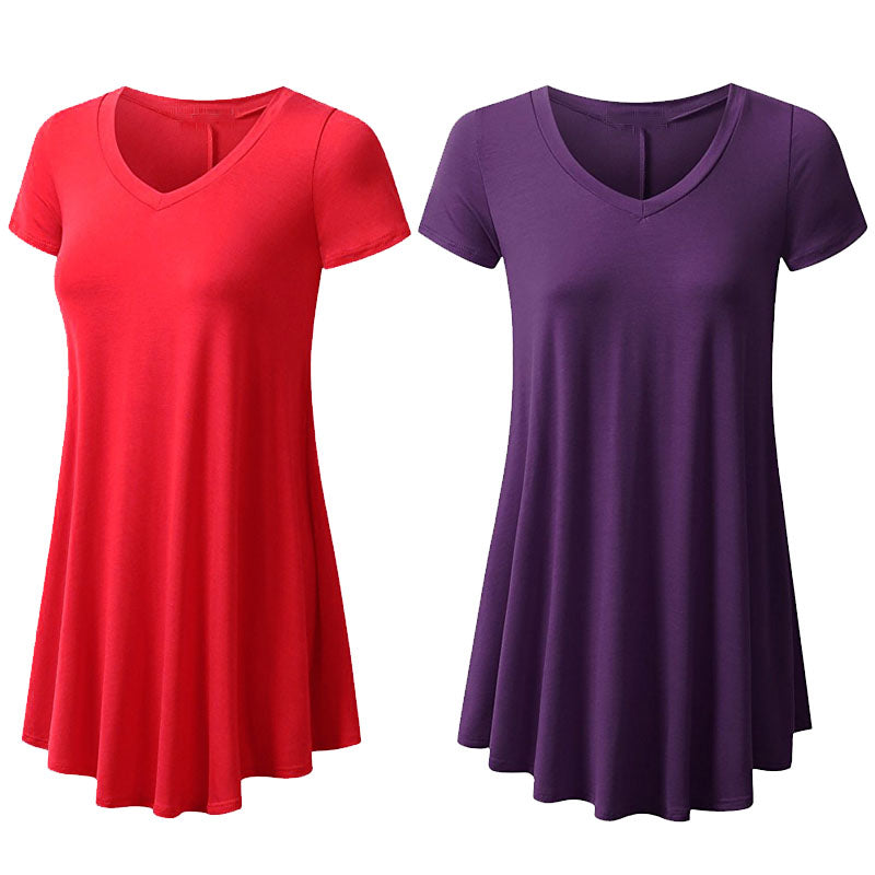 V  Neck Cotton Tunic Dress Image 4