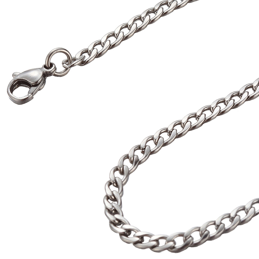 6mm 10-100" Silver Stainless Steel Curb Chain Necklace Image 1