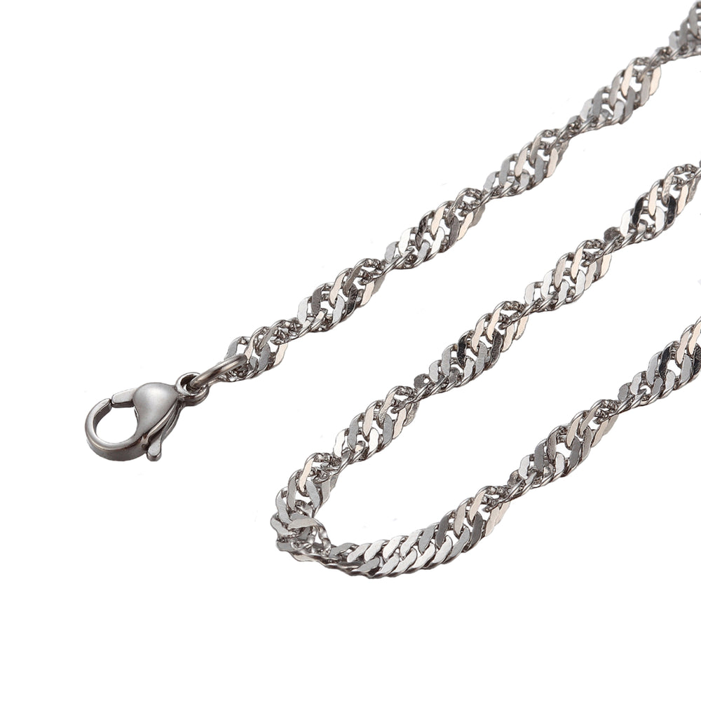 1.9mm 10"-100" Silver Stainless Steel Twisted Singapore Chain Necklace Image 2
