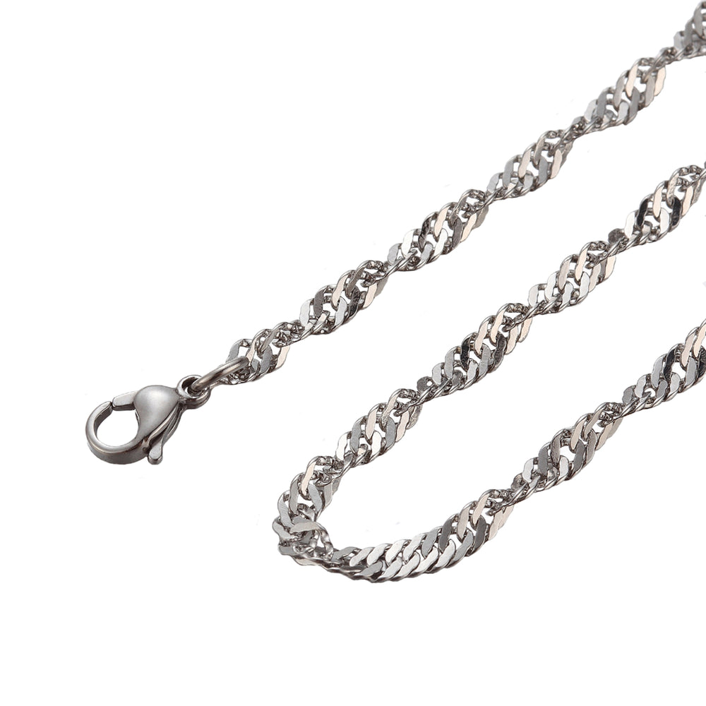 2.5mm 10"-100" Silver Stainless Steel Twisted Singapore Chain Necklace Image 2