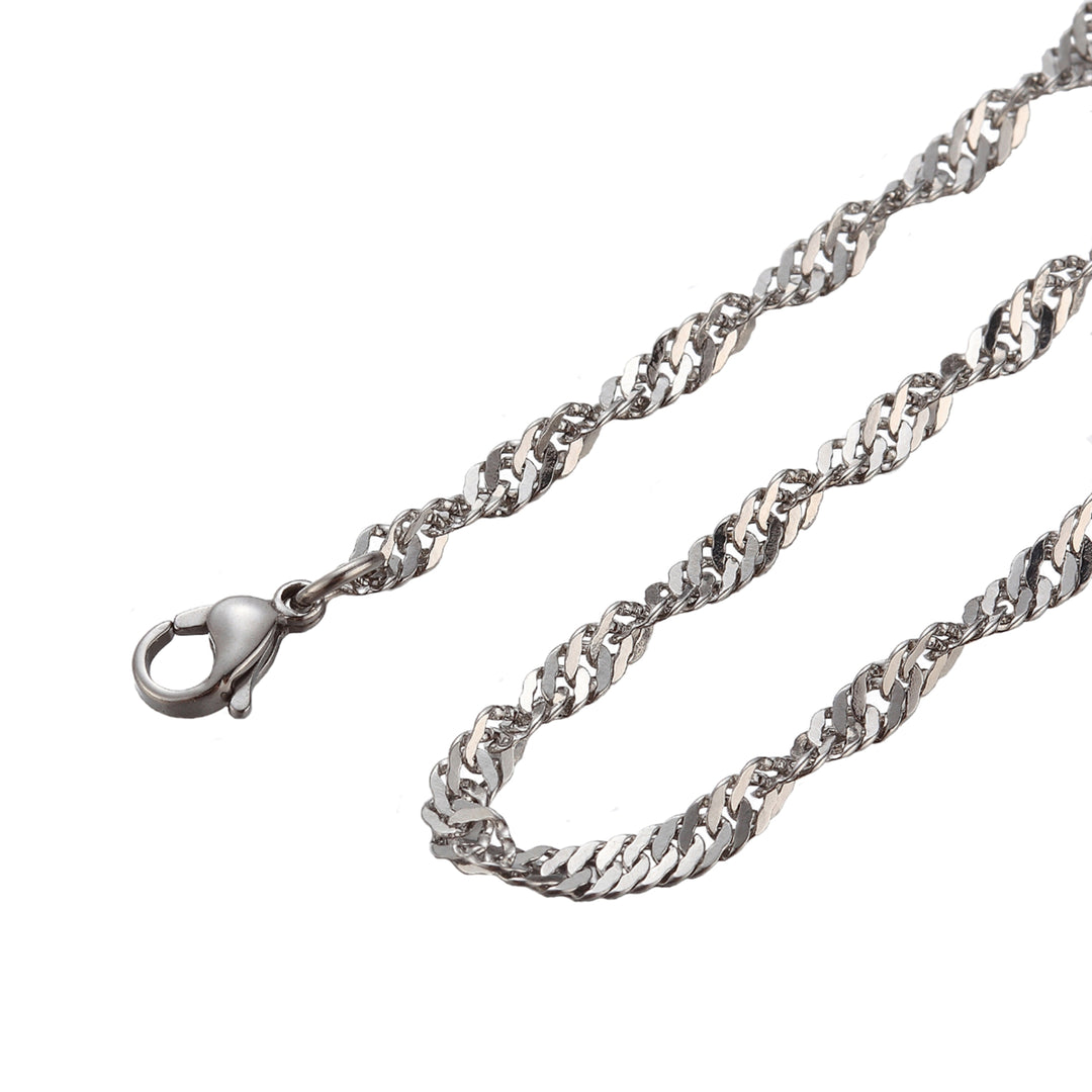 3mm 10"-100" Silver Stainless Steel Twisted Singapore Chain Necklace Image 1