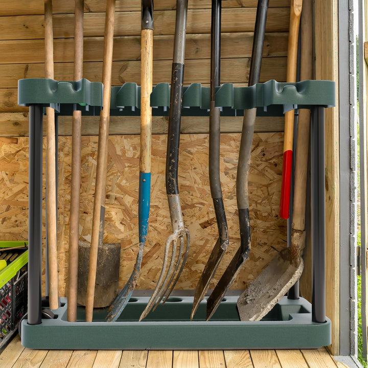 Garden Tool Storage Rack Tower -  Fits 40 Tools Shovels Rakes Wheels Garage Organizer Image 2