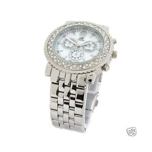 Silver 3D Geneva Crystal Bezel Womens Bracelet Quartz Watch Image 4