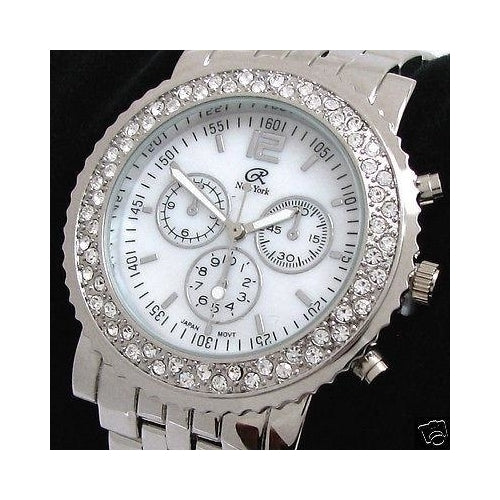 Silver 3D Geneva Crystal Bezel Womens Bracelet Quartz Watch Image 6