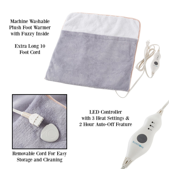 Electric Heated Foot Warmer Heating Pad 3 Settings Long Cord Auto Shut Off Washable Image 3