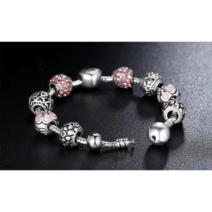 Pink Swarovski Crystal Love Heart Charm Bracelet 18K White Gold Plated Image 4