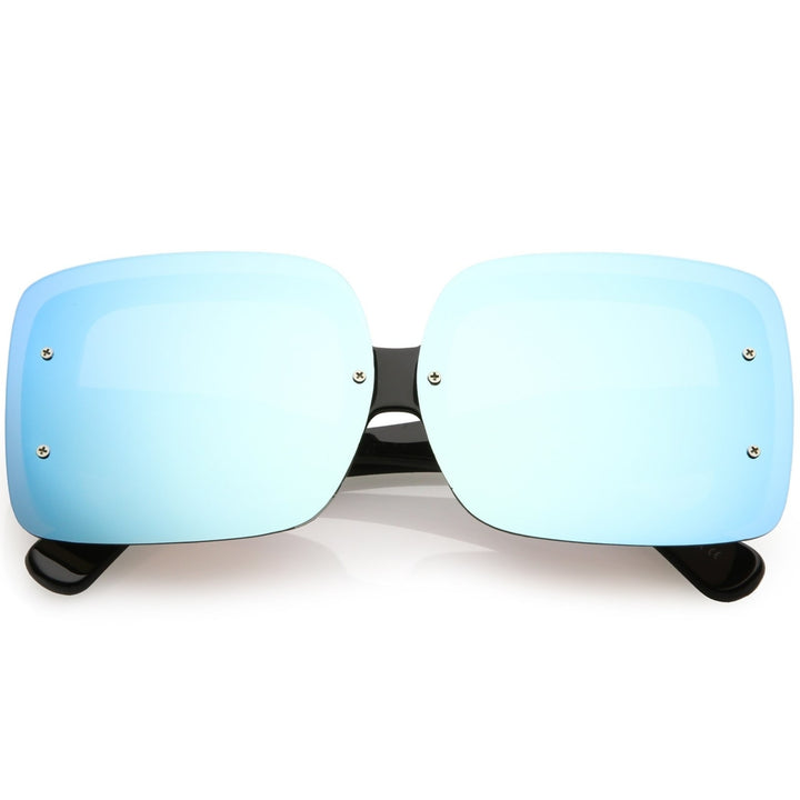 Bold Rimless Square Sunglasses Chunky Arms Color Mirror Lens 71mm Image 1
