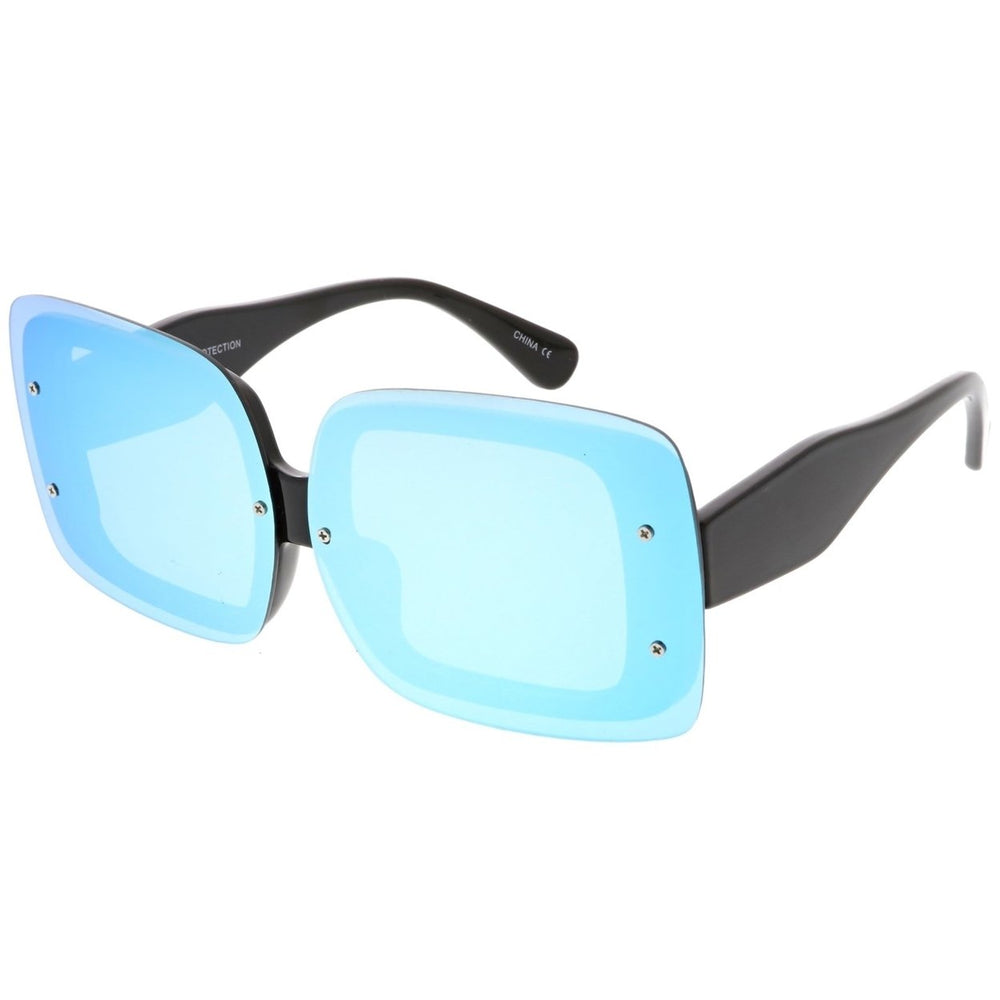 Bold Rimless Square Sunglasses Chunky Arms Color Mirror Lens 71mm Image 2
