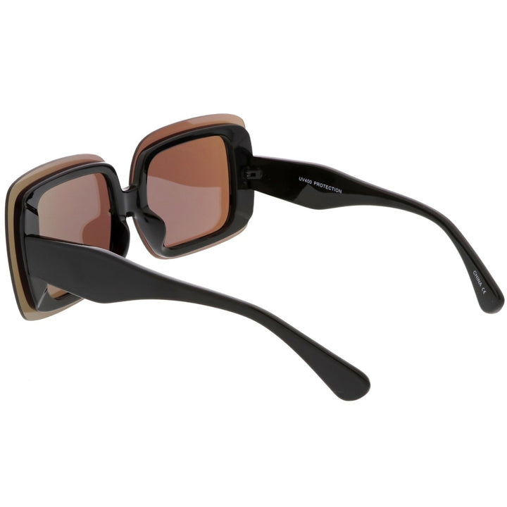 Bold Rimless Square Sunglasses Chunky Arms Color Mirror Lens 71mm Image 4