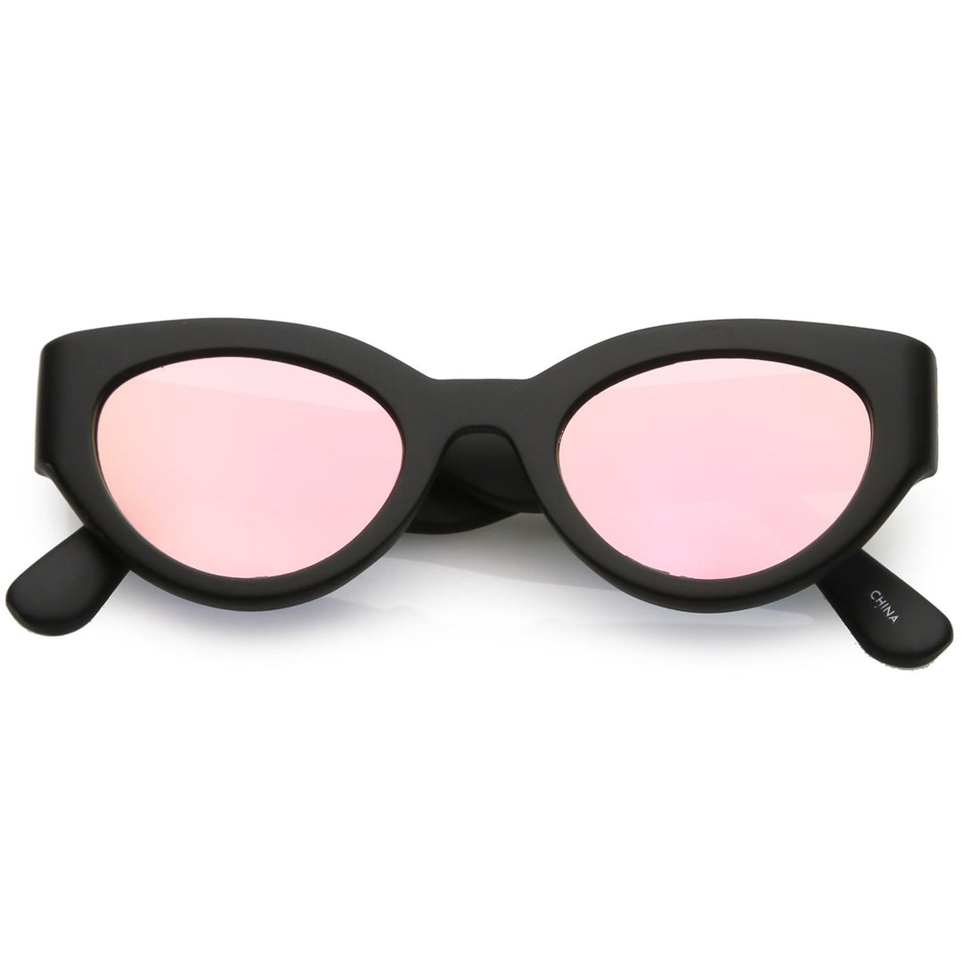 Bold Cat Eye Sunglasses Thick Frame Oval Mirrored Lens 49mm Wide Arms UV Protection Image 4