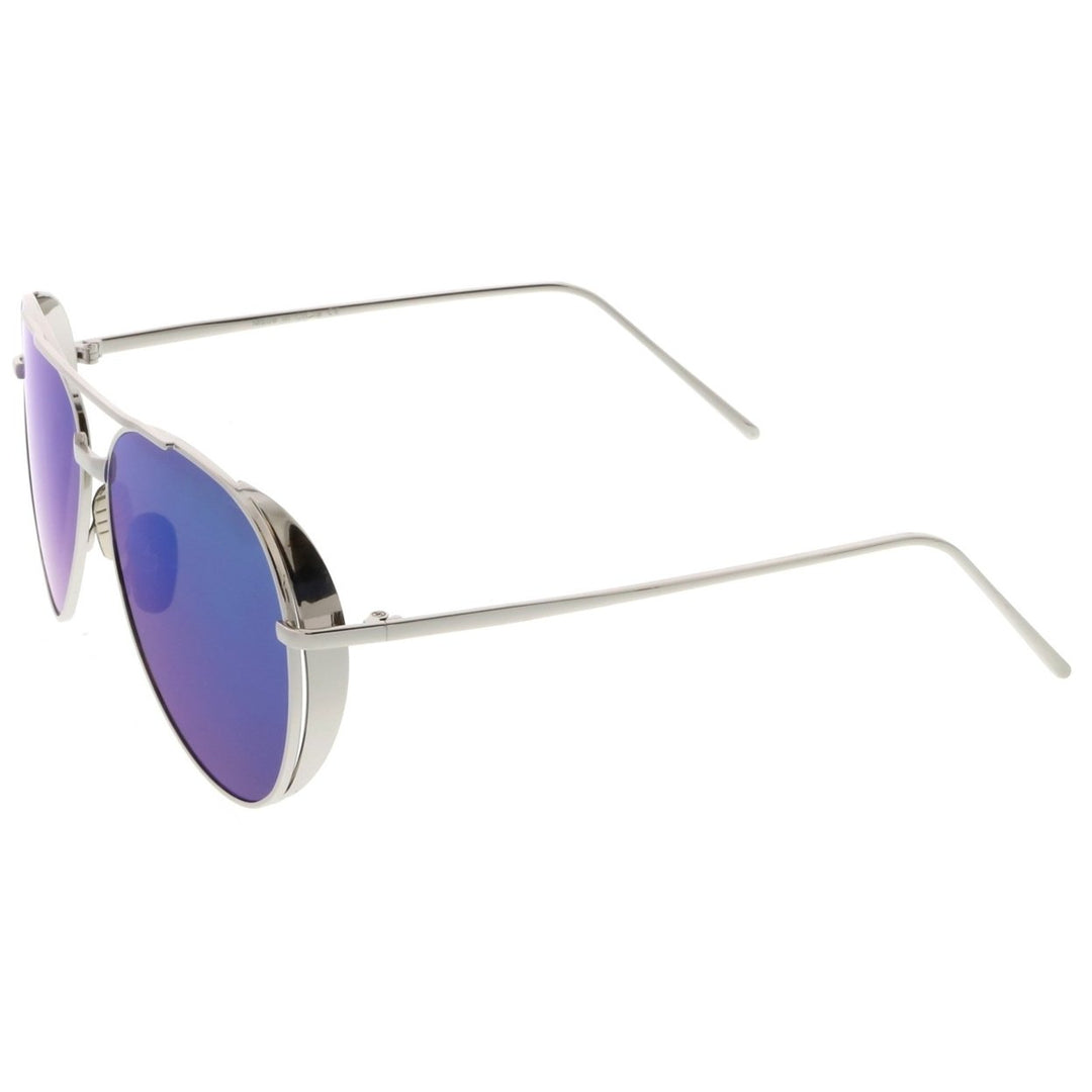Classic Crossbar Metal Aviator Sunglasses Slim Arms Color Mirrored Teardrop Flat Lens 56mm Image 3