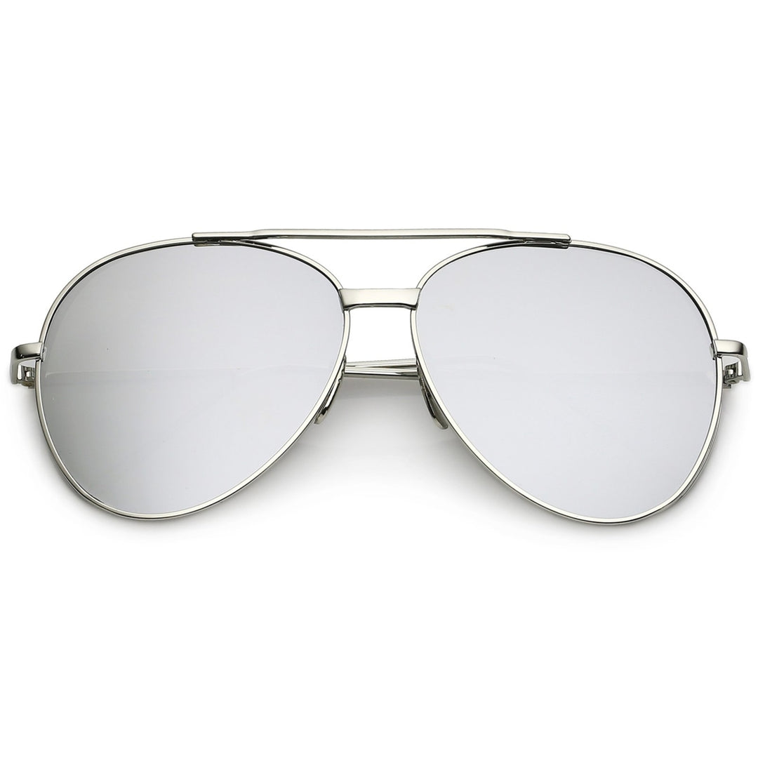 Classic Crossbar Metal Aviator Sunglasses Slim Arms Color Mirrored Teardrop Flat Lens 56mm Image 4