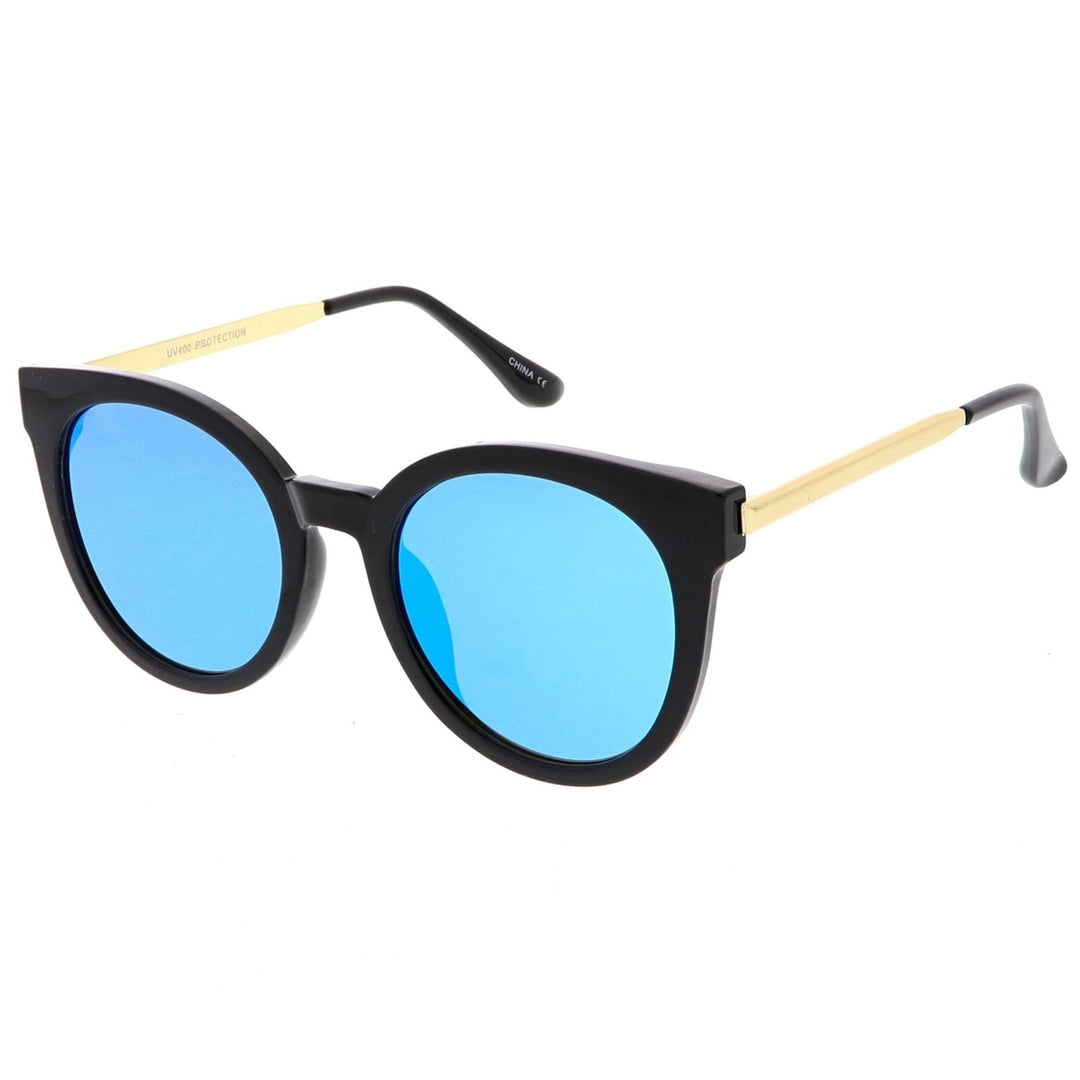 Classic Horn Rimmed Cat Eye Sunglasses Round Color Mirrored Flat Lens 53mm Image 2