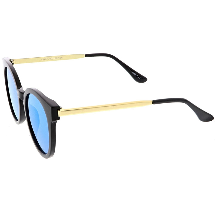 Classic Horn Rimmed Cat Eye Sunglasses Round Color Mirrored Flat Lens 53mm Image 3