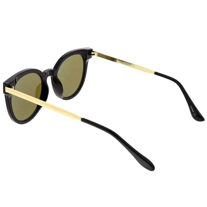 Classic Horn Rimmed Cat Eye Sunglasses Round Color Mirrored Flat Lens 53mm Image 4