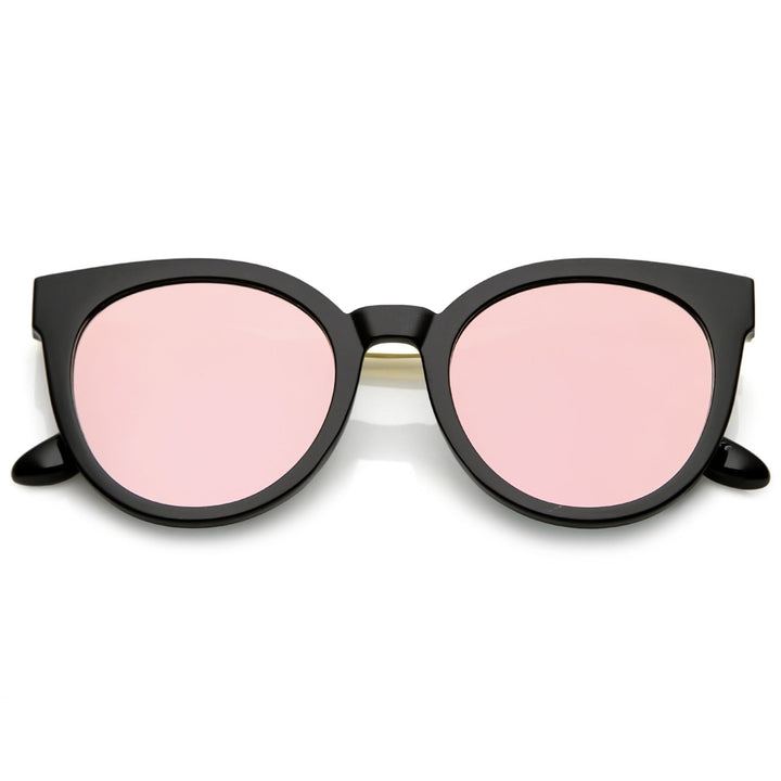 Classic Horn Rimmed Cat Eye Sunglasses Round Color Mirrored Flat Lens 53mm Image 4