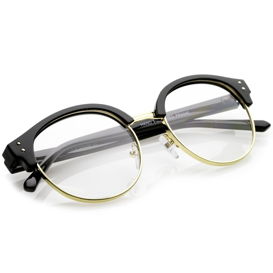 Classic Horn Rimmed Round Clear Lens Half Frame Eyeglasses 50mm Image 4
