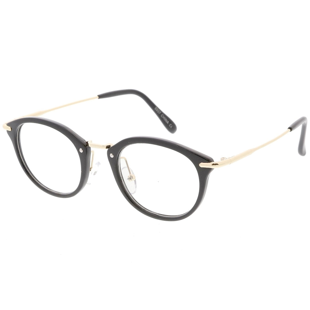 Classic Horn Rimmed Round Eyeglasses Thin Metal Arms Clear Lens 47mm Frame Image 2