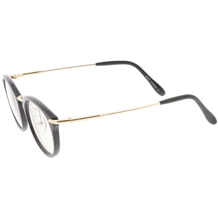 Classic Horn Rimmed Round Eyeglasses Thin Metal Arms Clear Lens 47mm Frame Image 3