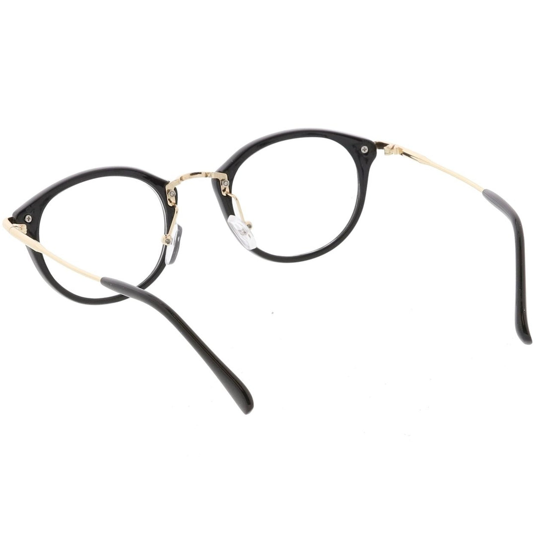 Classic Horn Rimmed Round Eyeglasses Thin Metal Arms Clear Lens 47mm Frame Image 4