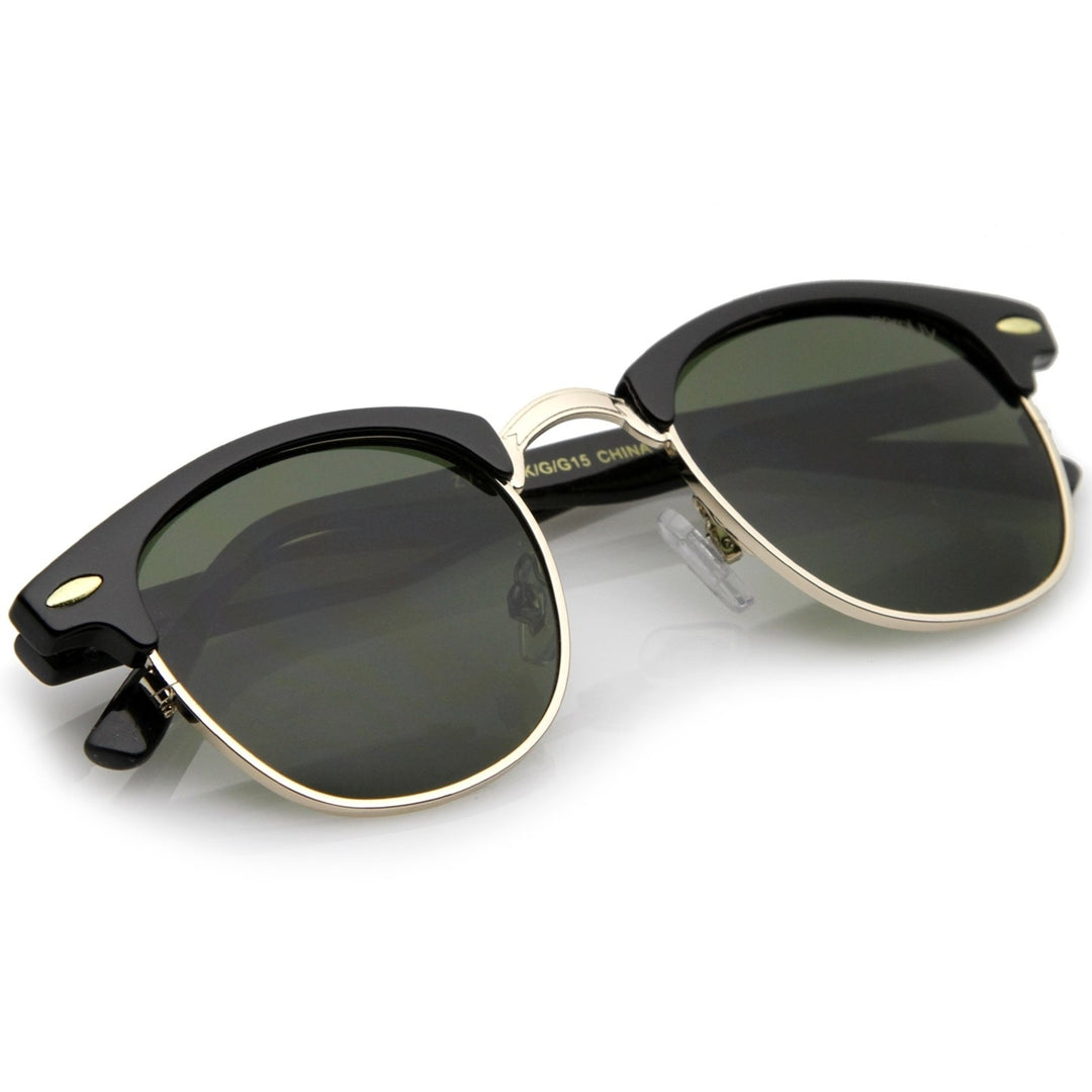 Classic Horn Rimmed Neutral Colored Lens Semi-Rimless Sunglasses 49mm Image 4