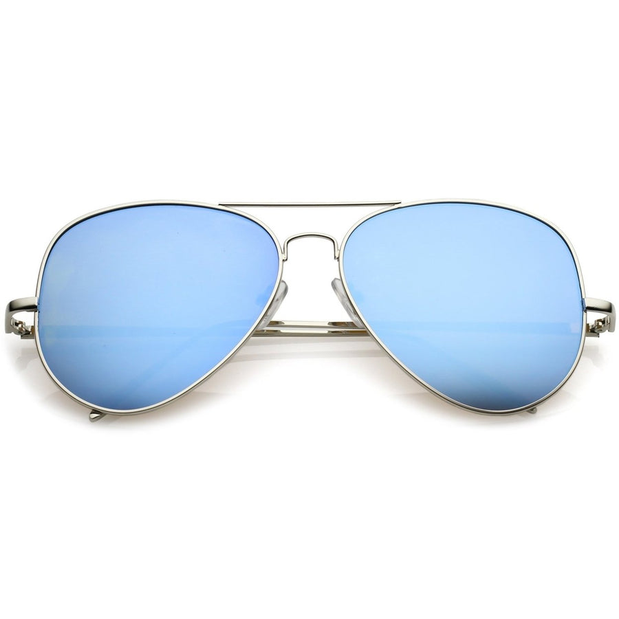 Classic Metal Aviator Sunglasses Double Nose Bridge Color Mirror Flat Lens 59mm Image 1
