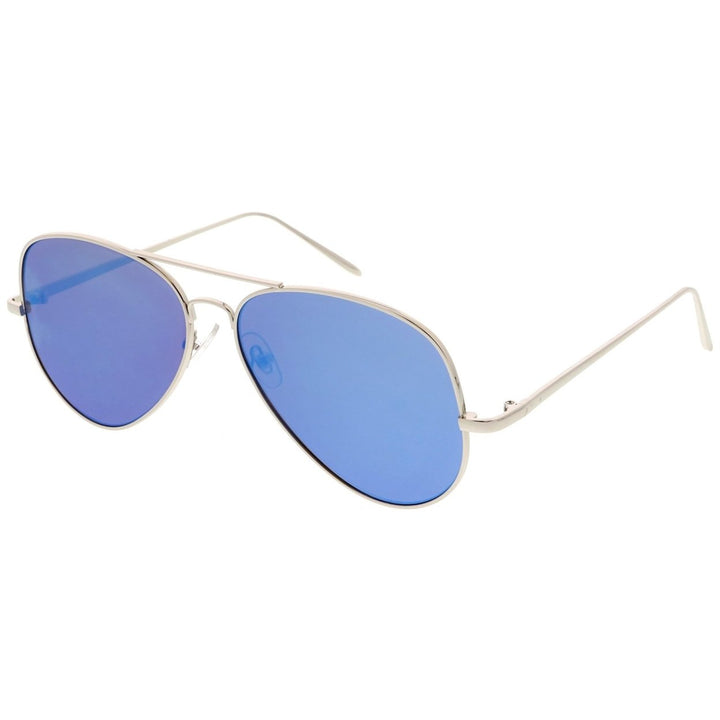 Classic Metal Aviator Sunglasses Double Nose Bridge Color Mirror Flat Lens 59mm Image 2