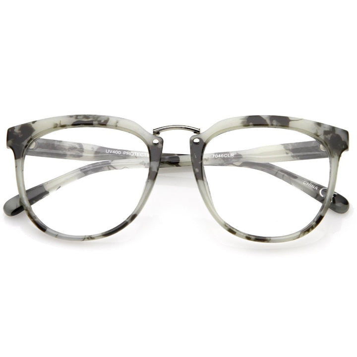 Classic Metal Bridge Square Flat Clear Lens Horn Rimmed Eyeglasses 55mm Image 1