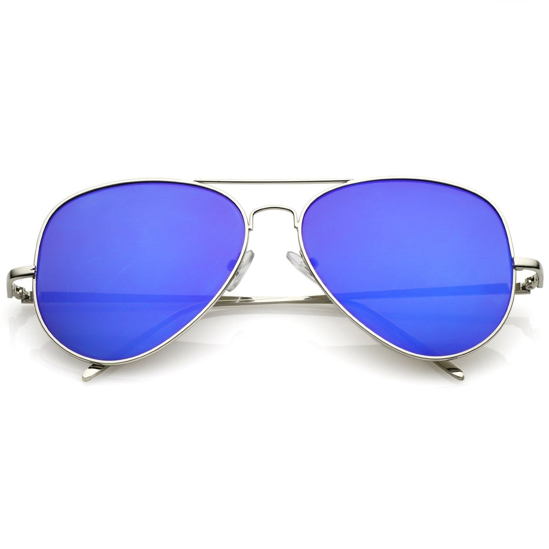 Classic Metal Aviator Sunglasses Double Nose Bridge Color Mirror Flat Lens 59mm Image 4
