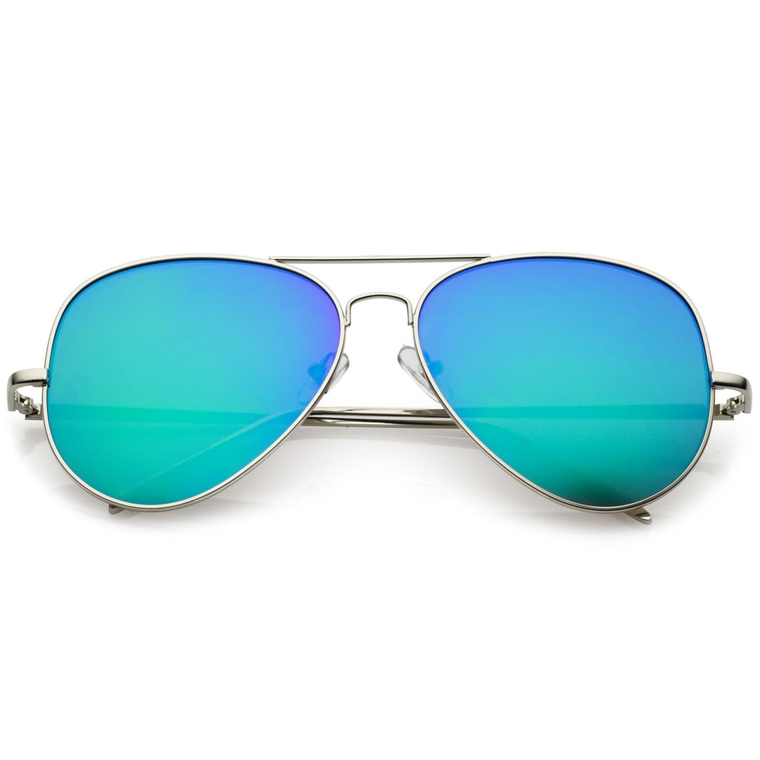 Classic Metal Aviator Sunglasses Double Nose Bridge Color Mirror Flat Lens 59mm Image 6