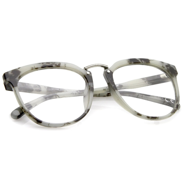 Classic Metal Bridge Horn Rimmed Eyeglasses 55mm Clear Lens Square Frame Image 4