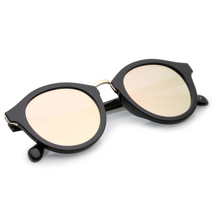 Classic Metal Bridge Trim Flat Mirror Lens P3 Round Sunglasses 50mm Image 4