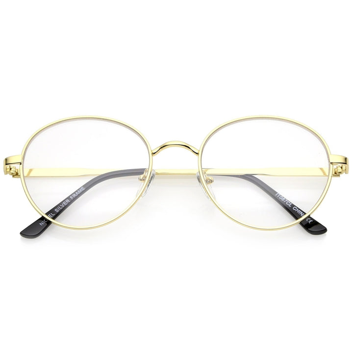 Classic Metal Frame Slim Temple Clear Lens Round Eyeglasses 53mm Image 1