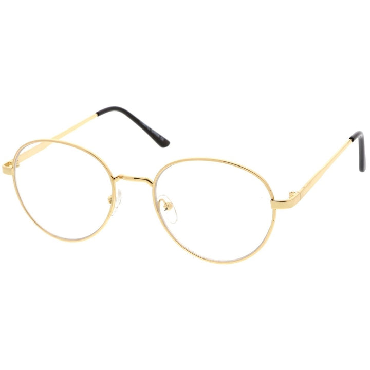 Classic Metal Frame Slim Temple Clear Lens Round Eyeglasses 53mm Image 2