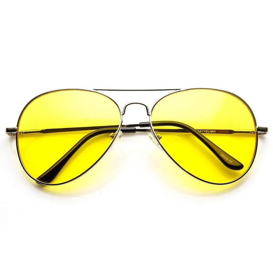 Classic Metal Frame Yellow Tinted Night Driving Aviator Sunglasses Image 1