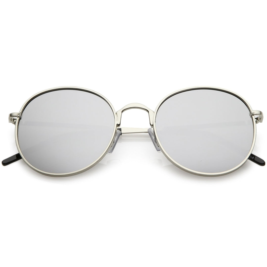 Classic Metal Round Sunglasses Thin Arms Colored Mirror Flat Lens 52mm Image 1