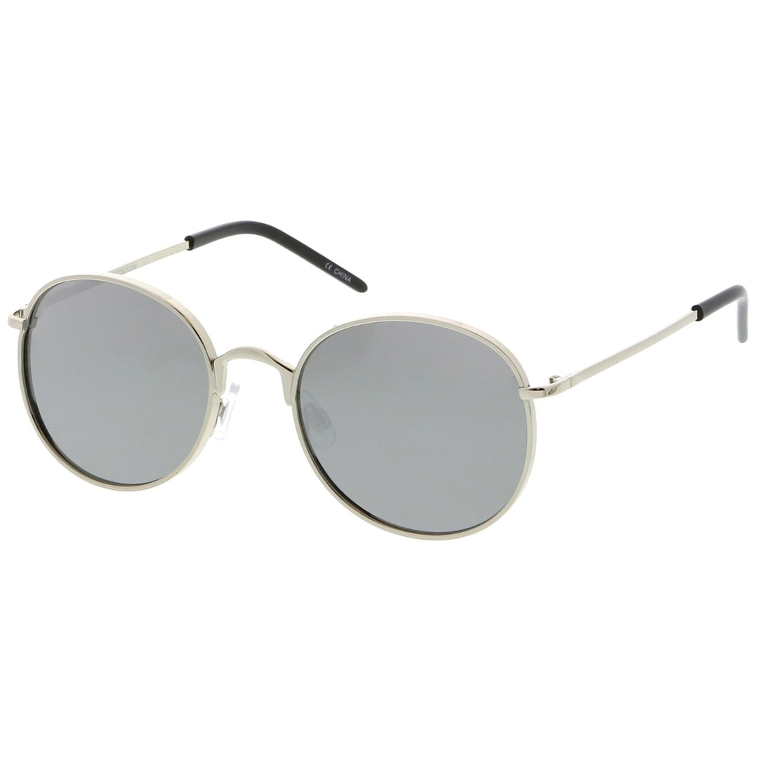 Classic Metal Round Sunglasses Thin Arms Colored Mirror Flat Lens 52mm Image 2