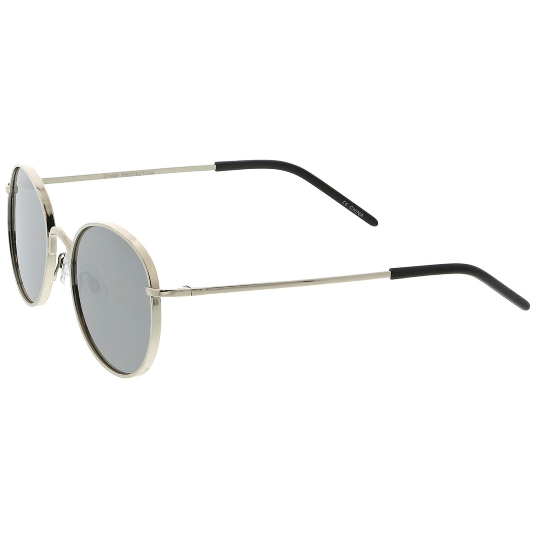 Classic Metal Round Sunglasses Thin Arms Colored Mirror Flat Lens 52mm Image 3