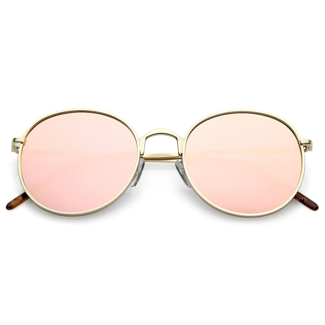 Classic Metal Round Sunglasses Thin Arms Colored Mirror Flat Lens 52mm Image 4