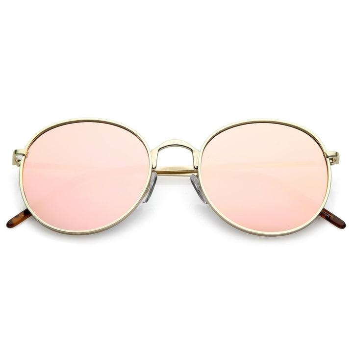 Classic Metal Round Sunglasses Thin Arms Colored Mirror Flat Lens 52mm Image 4