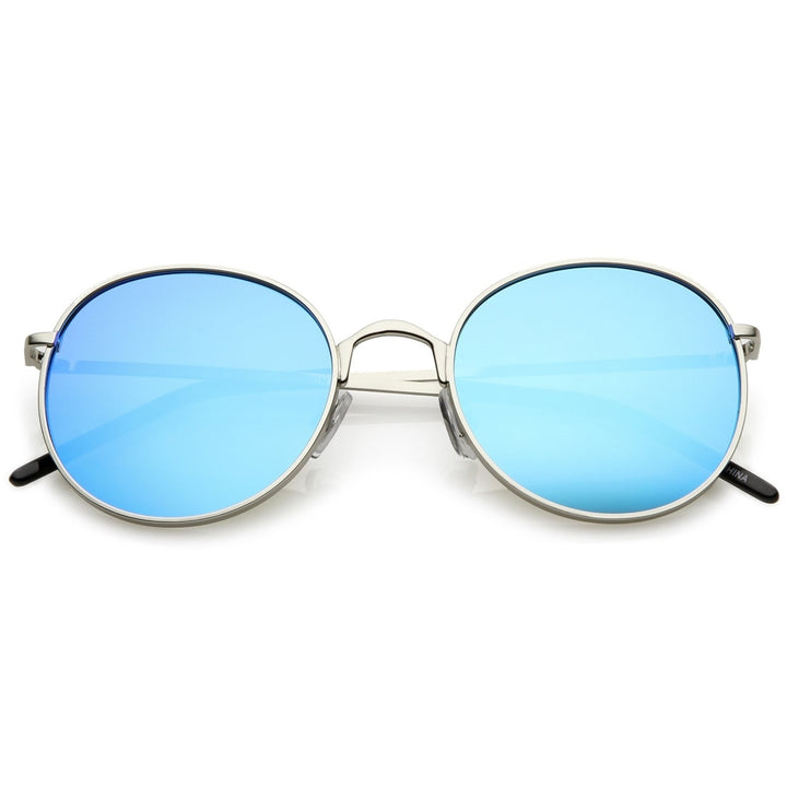 Classic Metal Round Sunglasses Thin Arms Colored Mirror Flat Lens 52mm Image 6