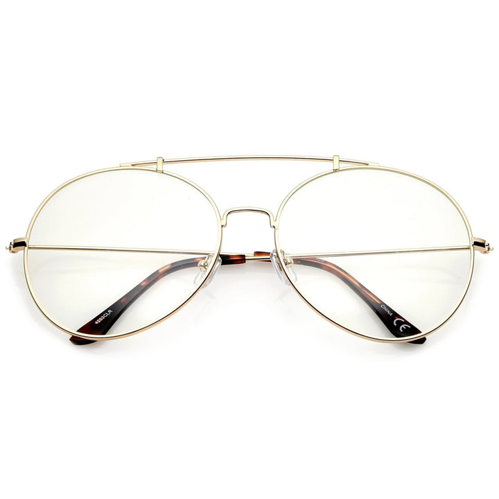 Classic Oversize Metal Frame Slim Temple Crossbar Clear Lens Round Eyeglasses 59mm Image 1