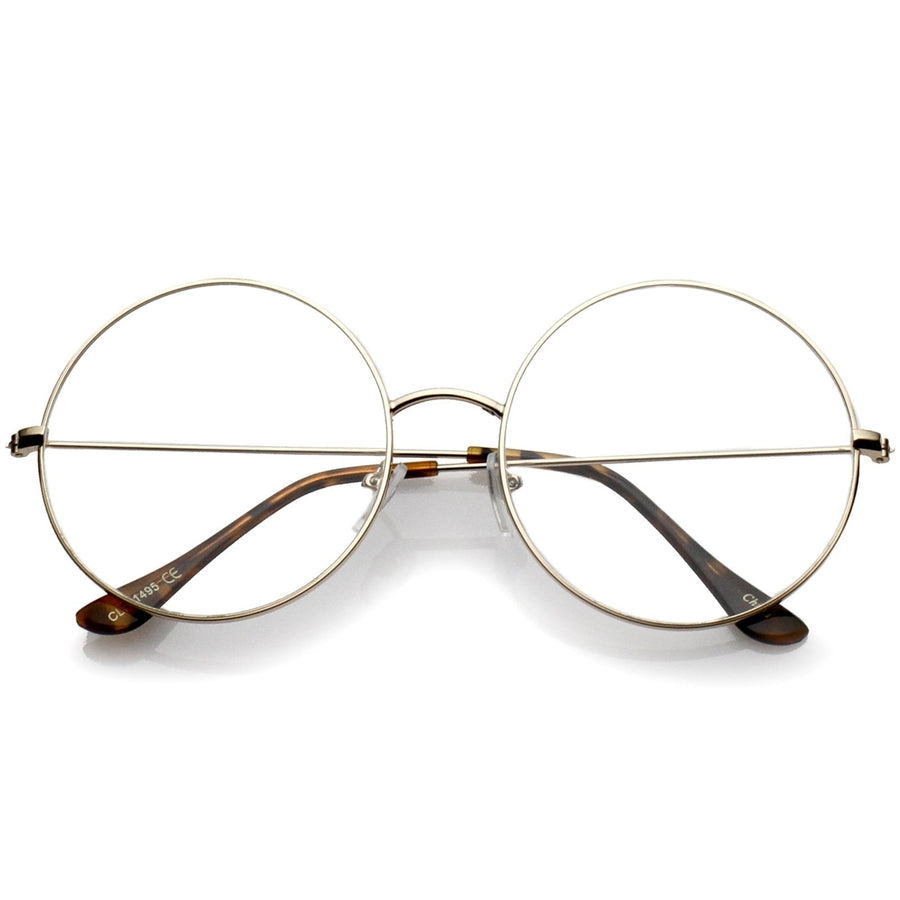 Classic Oversize Slim Metal Frame Clear Flat Lens Round Eyeglasses 56mm Image 1