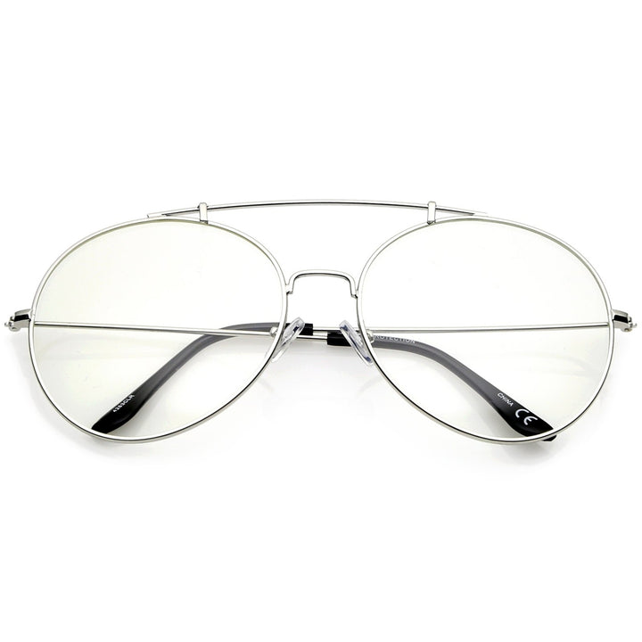 Classic Oversize Metal Frame Slim Temple Crossbar Clear Lens Round Eyeglasses 59mm Image 4