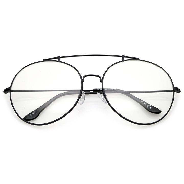 Classic Oversize Metal Frame Slim Temple Crossbar Clear Lens Round Eyeglasses 59mm Image 6