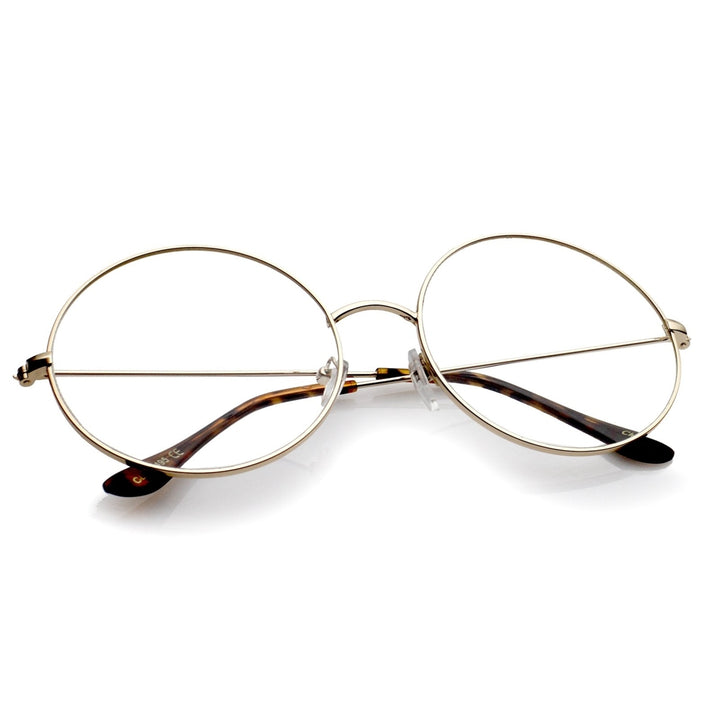 Classic Oversize Slim Metal Frame Clear Flat Lens Round Eyeglasses 56mm Image 4