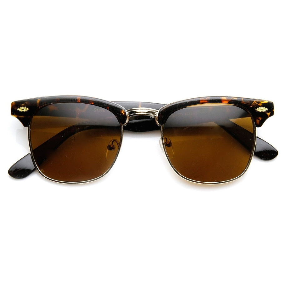 Classic Shaped Half Frame Semi-Rimless Horn Rimmed Sunglasses Image 1