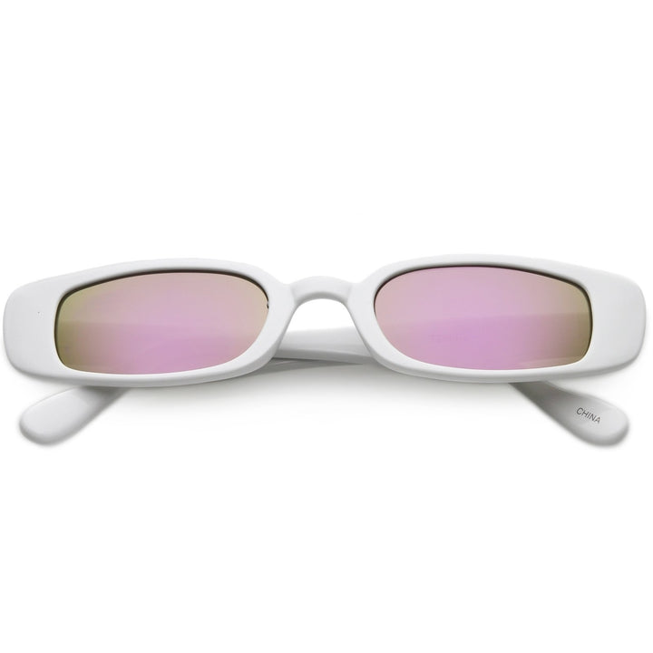 Thin Rectangle Sunglasses Mirrored Lens 49mm Lightweight UV Protection R304 Image 6